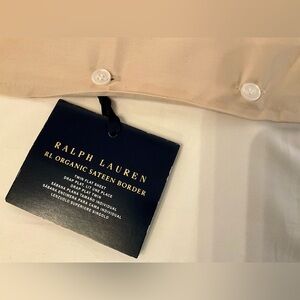 Ralph Lauren Organic Cotton Sateen Border Sheeting - Twin Flat - Coastal Sand